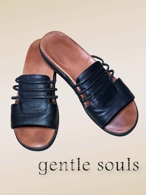 Gentle Souls Gail Black Leather Strappy Slide Sandals from Kenneth Cole Size: 10